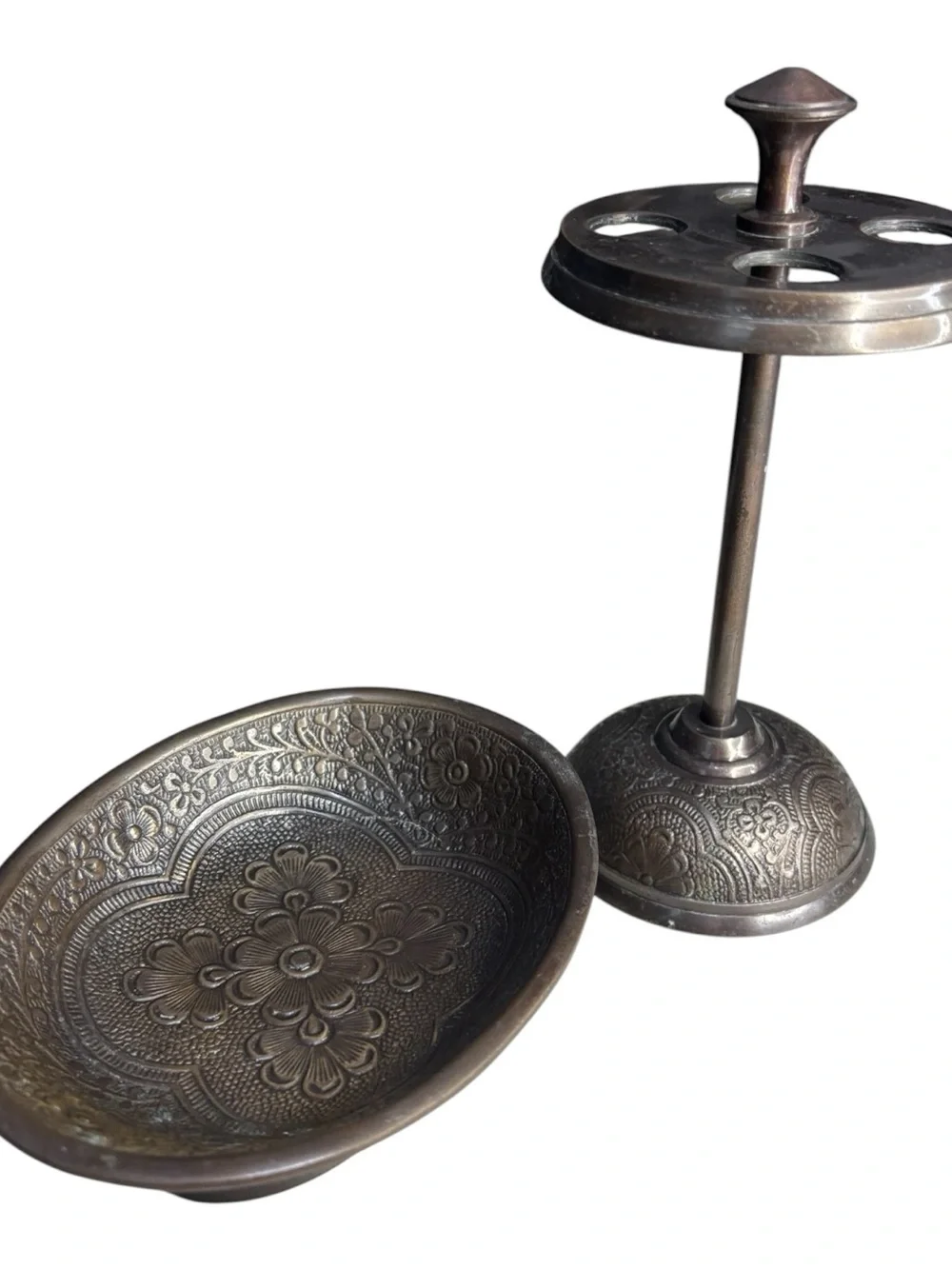 Intaglio Bronze Bathroom Vanity Floral Soap Dish Pedestal Toothbrush Holder